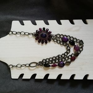 Dramatic Black and Purple Flower Necklace